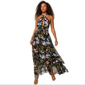 Misa Los Angeles Black Floral High Low Dress - flawed